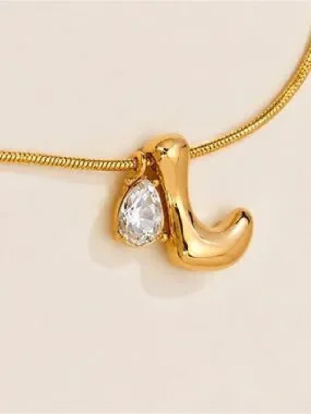 Gold Bubble Initial Crystal Pear Charms Necklace (7224)